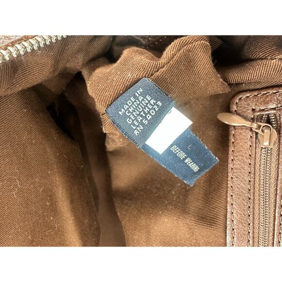 Banana Republic Brown Pebbled Genuine Leather Slouch Hobo Whipstitch Zip Bag - Picture 7 of 16